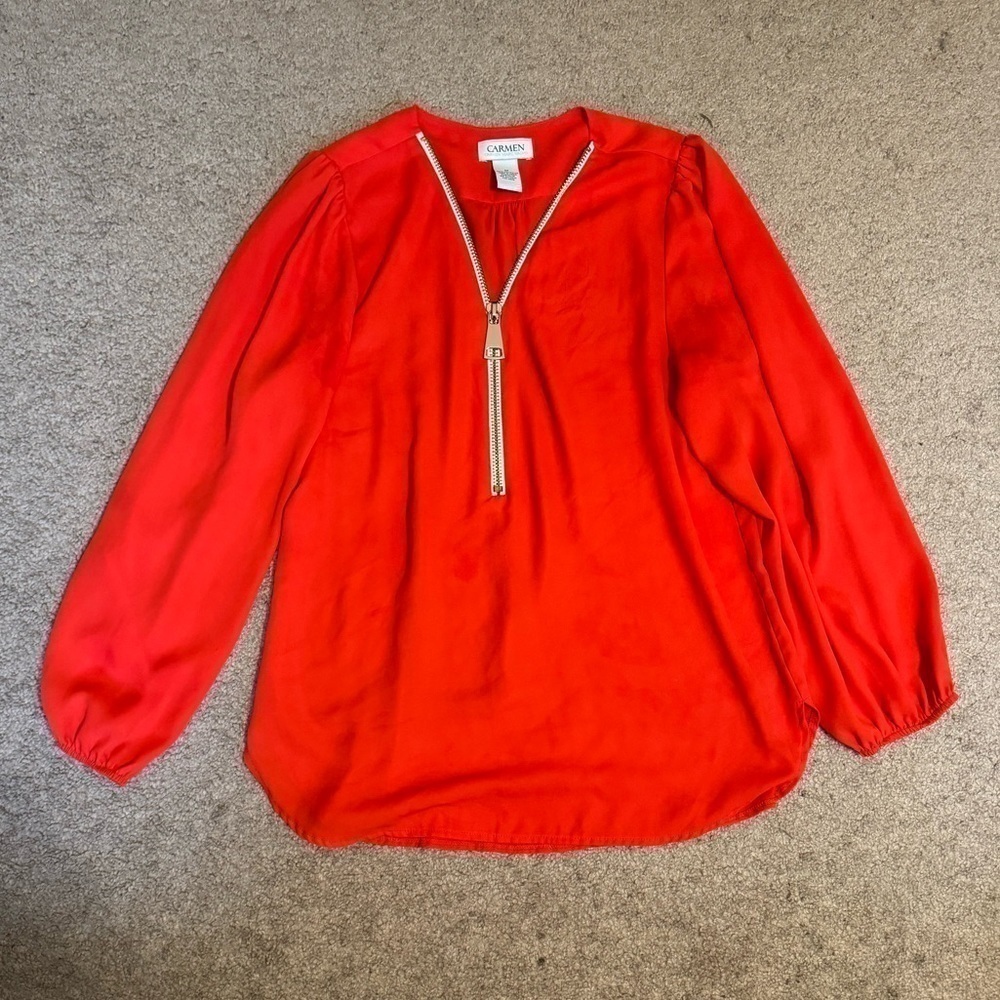 Carmen Red 3/4 sleeve half zip up top size medium